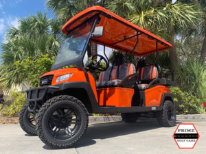 Orange Bintelli Beyond 6 Passenger Lifted Golf Cart affordable golf cart rental, golf cart rental fort myers, golf cart gallery