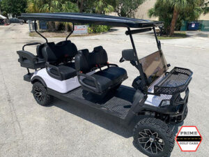 White Aluma 6 Passenger Lifted Golf Cart affordable golf cart rental, golf cart rental fort myers, golf cart gallery