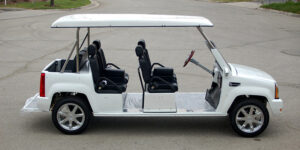 White Escalade Limo Golf Cart affordable golf cart rental, golf cart rental fort myers, golf cart gallery