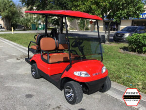 Red Advanced EV 4 Passenger Golf Cart fort myers golf cart rental, street legal cart rental, florida golf cart